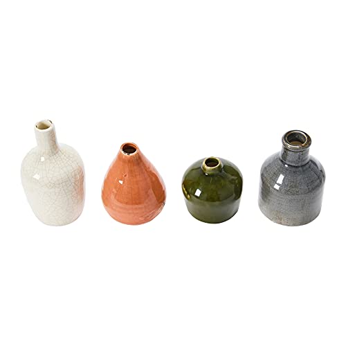 Main + Mesa Stoneware Bud Vases in Crackle Glaze, Olive/Terracotta Tones, Set of 4