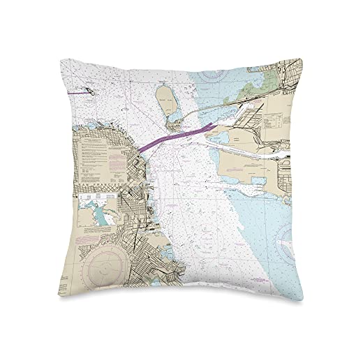 15 Degrees East Nautical Chart-San Francisco Bay Throw Pillow, 16x16, Multicolor