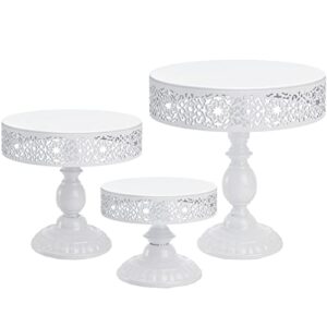 suwimut set of 3 cake stands, white round metal cupcake display stand dessert cupcake pastry holders for weddings, tea party, birthday party, baby shower, anniversary, 12 inch, 10 inch, 8 inch