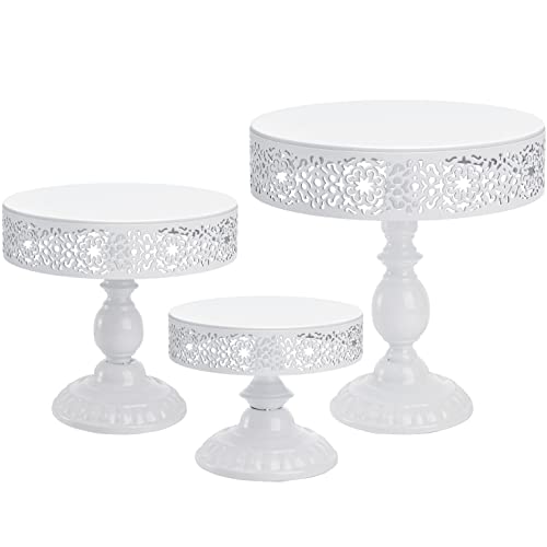 Suwimut Set of 3 Cake Stands, White Round Metal Cupcake Display Stand Dessert Cupcake Pastry Holders for Weddings, Tea Party, Birthday Party, Baby Shower, Anniversary, 12 Inch, 10 Inch, 8 Inch