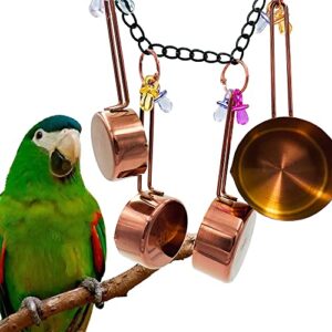 gilygi rose-gold bird parrots pots toys, pullable stainless steel cup string toys for amazons mini macaws african greys cockatoos