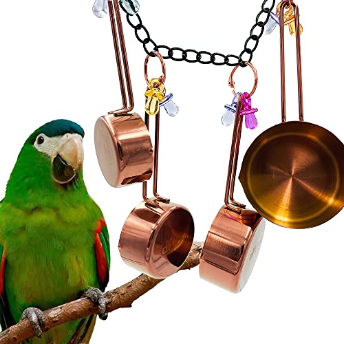 GILYGI Rose-Gold Bird Parrots Pots Toys, Pullable Stainless Steel Cup String Toys for Amazons Mini Macaws African Greys Cockatoos