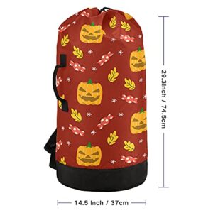 Pumpkin Candy Thanksgiving Laundry Bag Heavy Duty Laundry Backpack with Shoulder Straps Handles Travel Laundry bag Drawstring Closure Dirty Clothes Organizer For Apartment College Dorm Laundromat