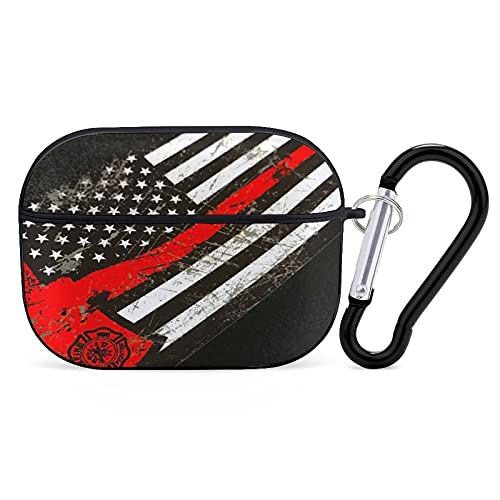 YouTary USA Thin Red Line Firefighter Axe Pattern Airpods pro Case Cover with Keychain, Apple AirPod Headphone Cover Unisex Protective Wireless Charging Headset Accessories