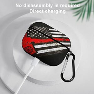 YouTary USA Thin Red Line Firefighter Axe Pattern Airpods pro Case Cover with Keychain, Apple AirPod Headphone Cover Unisex Protective Wireless Charging Headset Accessories