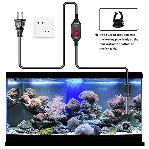 Woliver Aquarium Heater,25W/50W/100W Small Submersible Heater with External LED Digital Temp Controller Suit for Marine Saltwater and Freshwater Turtle Fish Tank Heater