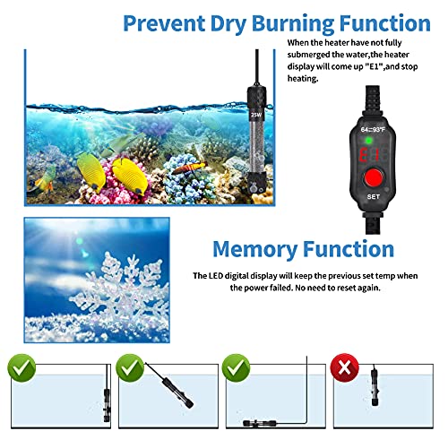 Woliver Aquarium Heater,25W/50W/100W Small Submersible Heater with External LED Digital Temp Controller Suit for Marine Saltwater and Freshwater Turtle Fish Tank Heater