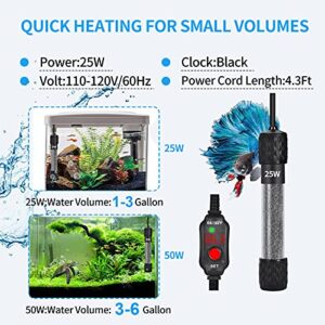 Woliver Aquarium Heater,25W/50W/100W Small Submersible Heater with External LED Digital Temp Controller Suit for Marine Saltwater and Freshwater Turtle Fish Tank Heater