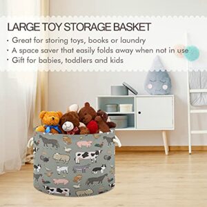 xigua Large Storage Basket Cotton Rope Basket Farm Animals Pattern Baby Laundry Basket for Blankets Toys Storage Basket Laundry Hamper