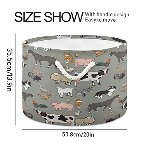 xigua Large Storage Basket Cotton Rope Basket Farm Animals Pattern Baby Laundry Basket for Blankets Toys Storage Basket Laundry Hamper