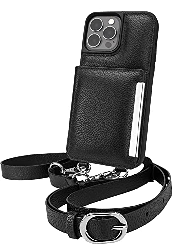 Smartish iPhone 13 Pro Max Crossbody Wallet Case for Women - Dancing Queen [Purse/Clutch with Detachable Strap & Wristlet] Protective Cover with Credit Card Holder - Stiletto Black-Silver