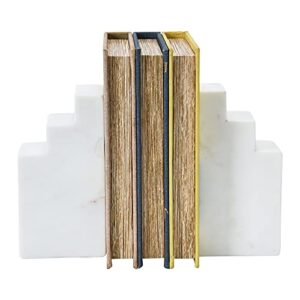 Main + Mesa Geometric Marble Bookends, White, Set of 2