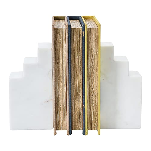 Main + Mesa Geometric Marble Bookends, White, Set of 2