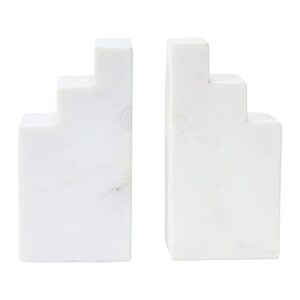 Main + Mesa Geometric Marble Bookends, White, Set of 2