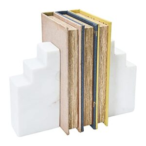 Main + Mesa Geometric Marble Bookends, White, Set of 2