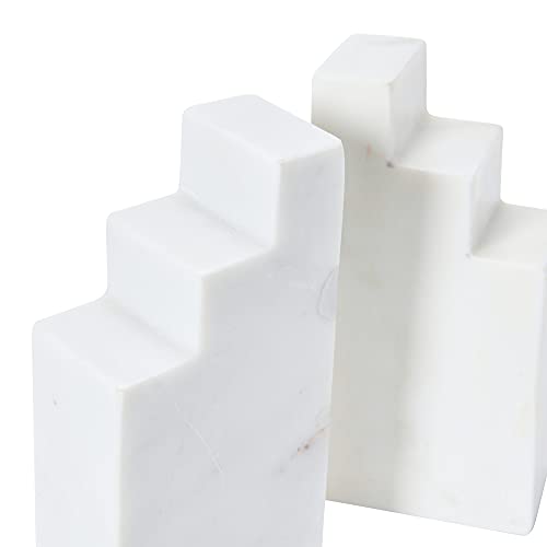 Main + Mesa Geometric Marble Bookends, White, Set of 2