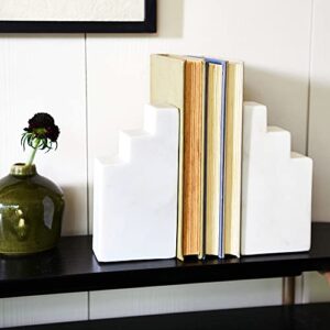 Main + Mesa Geometric Marble Bookends, White, Set of 2