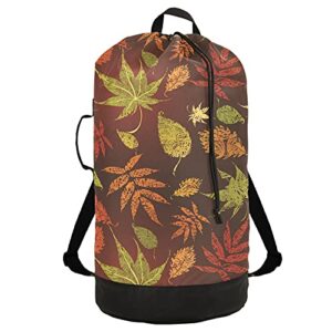 autumn fall leaves thanksgiving laundry bag heavy duty laundry backpack with shoulder straps handles travel laundry bag drawstring closure dirty clothes organizer for home apartment college travel