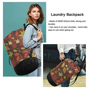 Autumn Fall Leaves Thanksgiving Laundry Bag Heavy Duty Laundry Backpack with Shoulder Straps Handles Travel Laundry bag Drawstring Closure Dirty Clothes Organizer For Home Apartment College Travel