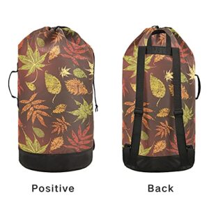 Autumn Fall Leaves Thanksgiving Laundry Bag Heavy Duty Laundry Backpack with Shoulder Straps Handles Travel Laundry bag Drawstring Closure Dirty Clothes Organizer For Home Apartment College Travel