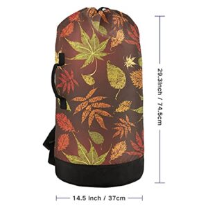 Autumn Fall Leaves Thanksgiving Laundry Bag Heavy Duty Laundry Backpack with Shoulder Straps Handles Travel Laundry bag Drawstring Closure Dirty Clothes Organizer For Home Apartment College Travel