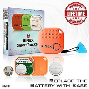 Bluetooth Key Finder – Key Locator Device with App, Siri Compatibility, & Extra Battery – Anti-Lost Keychain Tracker Device for Phone by Rinex - 3 Pack & Green, White, Orange