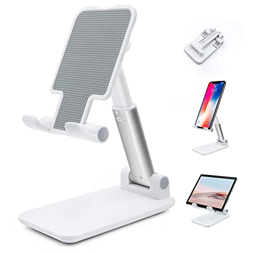 Adjustable Cell Phone Stand, Foldable Phone Holder Tablet Stand for Desk, Angle Height Adjustable Cell Phone Stand Compatible with Phone 11 Pro Xs Xs Max Xr, iPad Mini,Tablets (White)