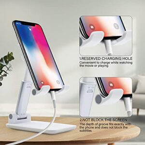 Adjustable Cell Phone Stand, Foldable Phone Holder Tablet Stand for Desk, Angle Height Adjustable Cell Phone Stand Compatible with Phone 11 Pro Xs Xs Max Xr, iPad Mini,Tablets (White)