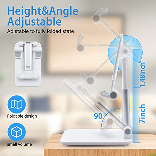 Adjustable Cell Phone Stand, Foldable Phone Holder Tablet Stand for Desk, Angle Height Adjustable Cell Phone Stand Compatible with Phone 11 Pro Xs Xs Max Xr, iPad Mini,Tablets (White)