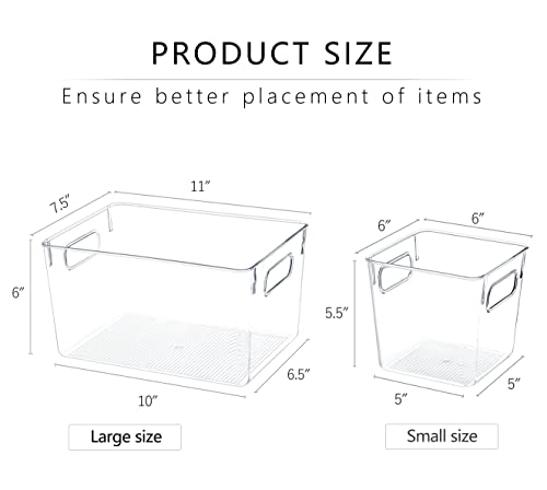 Set Of 8 Refrigerator Organizer Bins，4 Large and 4 Small Pantry Organization and Storage Bins, Clear Cabinet Organizers & Storage Containers for Pantry, Kitchen, Freezer, Cabinet, Fridge,BPA Free