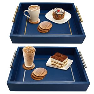 gardmusic blue ottoman tray - home decorative tray for serving food breakfast drinks & coffee - multi functional deluxe blue tray with random colored handles for serving - rectangular shaped