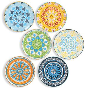 ahx plate set 8 inch - salad plates | dessert appetizer plates colorful - porcelain lunch plates - set of 6 - dishwasher and microwave safe