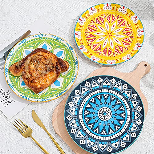 AHX Plate Set 8 Inch - Salad Plates | Dessert Appetizer Plates Colorful - Porcelain Lunch Plates - Set of 6 - Dishwasher and Microwave Safe