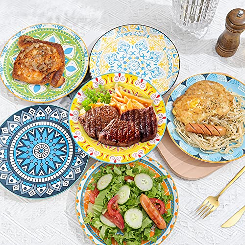 AHX Plate Set 8 Inch - Salad Plates | Dessert Appetizer Plates Colorful - Porcelain Lunch Plates - Set of 6 - Dishwasher and Microwave Safe