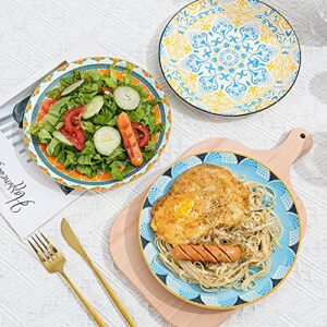 AHX Plate Set 8 Inch - Salad Plates | Dessert Appetizer Plates Colorful - Porcelain Lunch Plates - Set of 6 - Dishwasher and Microwave Safe