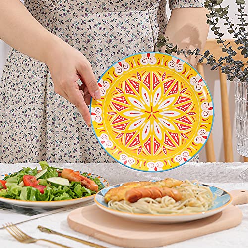 AHX Plate Set 8 Inch - Salad Plates | Dessert Appetizer Plates Colorful - Porcelain Lunch Plates - Set of 6 - Dishwasher and Microwave Safe