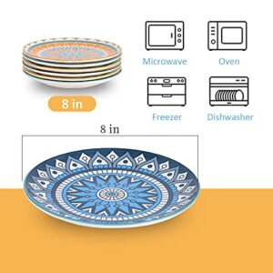 AHX Plate Set 8 Inch - Salad Plates | Dessert Appetizer Plates Colorful - Porcelain Lunch Plates - Set of 6 - Dishwasher and Microwave Safe