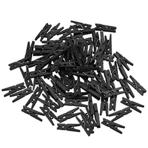 Utility Clips Heavy Duty Clothes Pins Heavy Duty Outdoor 100PCS Mini Versatile Lightweight Natural Wooden Pegs Photo Clips for Artwork Paper Photo Clothing Black Clips Craft Clip