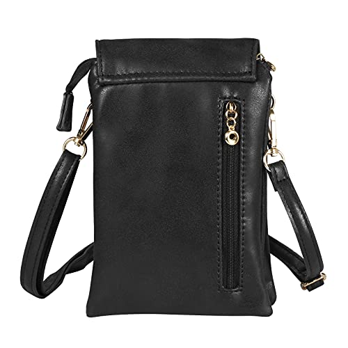 Dull Polish Leather Roomy Pockets Crossbody Bags Cell Phone Purse for iPhone 12 Pro Max Samsung Galaxy S21 Ultra S20 FE Note20 Ultra A51 A52 Google Pixel 5 Moto G10 G20 OnePlus 9 BLU G90 Pro (Black)