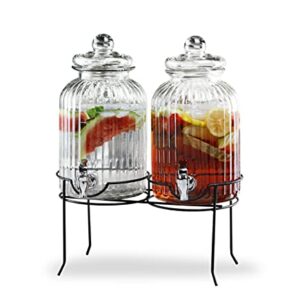 Style Setter Canyon Beverage Dispenser Set of 2 Cold Drink Dispenser w/ 1.3-Gallon Capacity each Glass Jug, Metal Rack & Leak-Proof Acrylic Spigot Great for Parties, Weddings & More