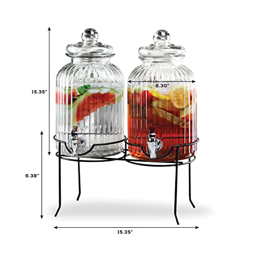 Style Setter Canyon Beverage Dispenser Set of 2 Cold Drink Dispenser w/ 1.3-Gallon Capacity each Glass Jug, Metal Rack & Leak-Proof Acrylic Spigot Great for Parties, Weddings & More