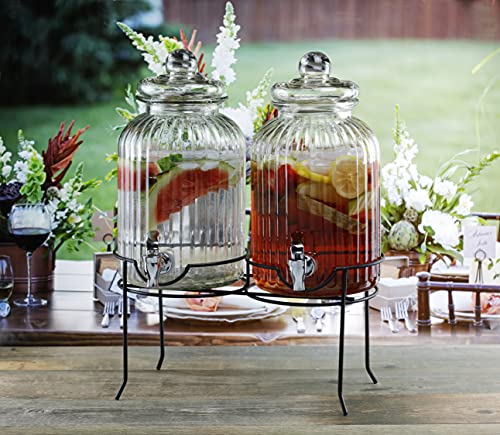 Style Setter Canyon Beverage Dispenser Set of 2 Cold Drink Dispenser w/ 1.3-Gallon Capacity each Glass Jug, Metal Rack & Leak-Proof Acrylic Spigot Great for Parties, Weddings & More