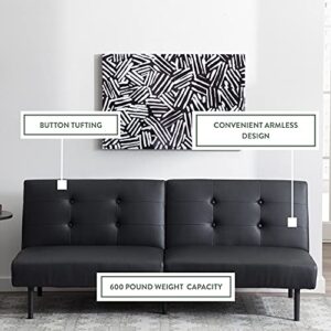Edenbrook Gilman Futon - Futon Sofa Bed - Futon Couch - Small Futon - Living Room Furniture - Armless Sofa Bed Couch - Sofa – Black Faux Leather Futon