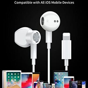 for Lightning Headphones Wired Earbuds for iPhone, MFi Certified Lightning Earphone Magnetic Headset HiFi Stereo with Microphone Volume Control for iPhone 14 Pro Max 13 12 Mini 11 10 X XR SE3 7 8 Plus