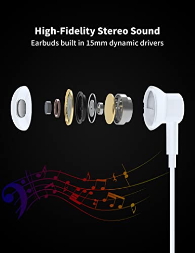 for Lightning Headphones Wired Earbuds for iPhone, MFi Certified Lightning Earphone Magnetic Headset HiFi Stereo with Microphone Volume Control for iPhone 14 Pro Max 13 12 Mini 11 10 X XR SE3 7 8 Plus