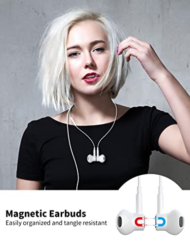 for Lightning Headphones Wired Earbuds for iPhone, MFi Certified Lightning Earphone Magnetic Headset HiFi Stereo with Microphone Volume Control for iPhone 14 Pro Max 13 12 Mini 11 10 X XR SE3 7 8 Plus