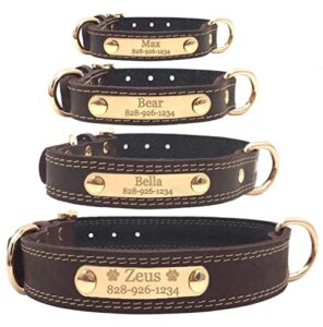 personalized dog collar - engraved vegan soft leather - custom small medium or large size with name plate (large, brown)