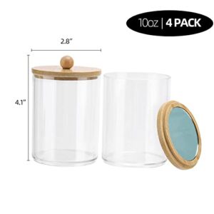 Tbestmax 4 Pack Qtip Holder Dispenser - 10-Ounce Apothecary Jars Bamboo Lids with Mirror for Cotton Ball Swab Pad, Bathroom Organizers and Storage Containers