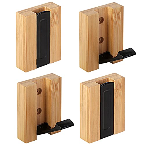 JSVER Wooden Wall Hooks 4PCS Wall Mounted Wall Hooks, Single Organizer Hook Rack, Folding Wood Wall Hangers, Wall Coat Rack Hooks for Hanging Clothes, Hats, Bags, Towels, Keys