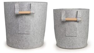 set of 2 - large & medium - recycled pet felt baskets, multifunctional laundry hamper & storage organizer with wooden handles